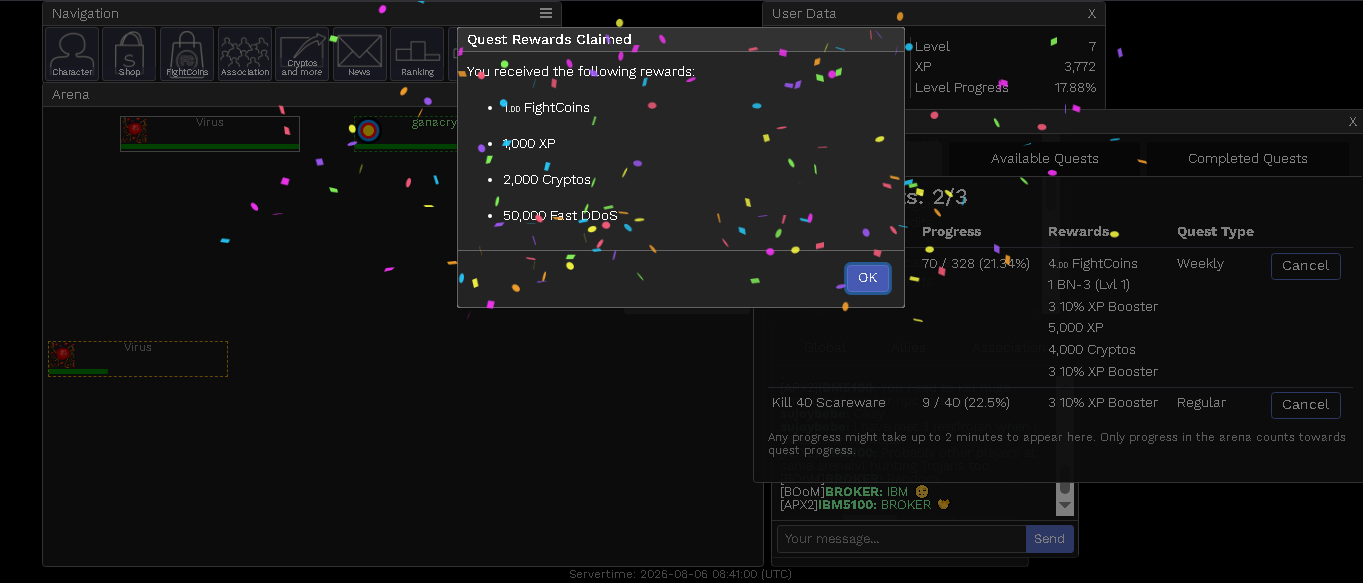 Recompensa de la primera misión diaria cobrada en Clickfight